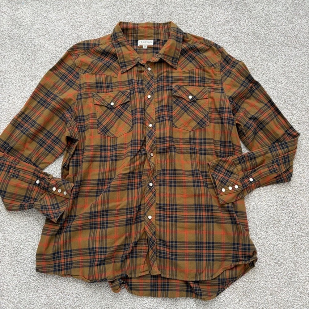 Tecovas Plaid Pearl Snap Shirt Mens XXL 2XL Brown Western Button Up Cowboy Texas
